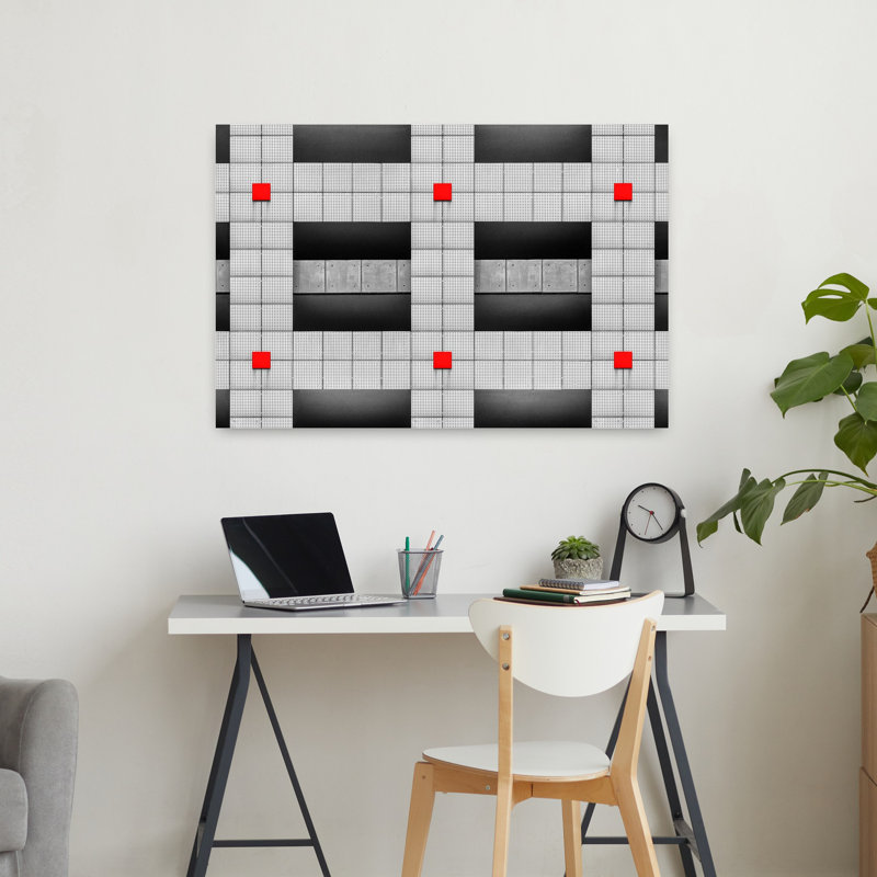 Carrés rouges, architecture géométrique abstraite, art mural contemporain, H 24 po x l 36 po