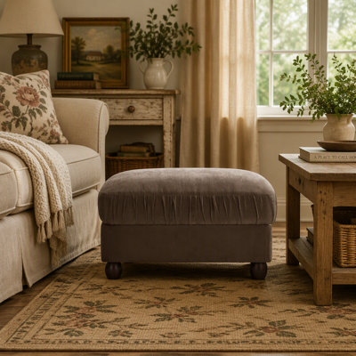 Pouf moderne en tissu chenille, repose-pieds moelleux et assise supplémentaire avec base robuste pour salon et chambre, brun