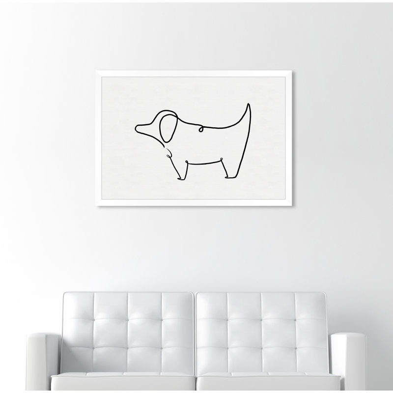 Simple contour de chiot-reproduction d’art, H 26 po x l 38 po x P 0,5 po, Papier avec cadre blanc
