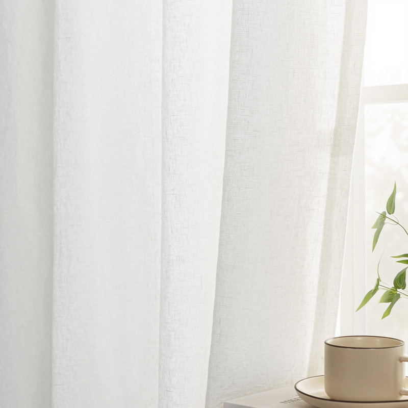 Rideau simple 100% lin filtrant la lumière, Blanc, L 50 po x L 84 po