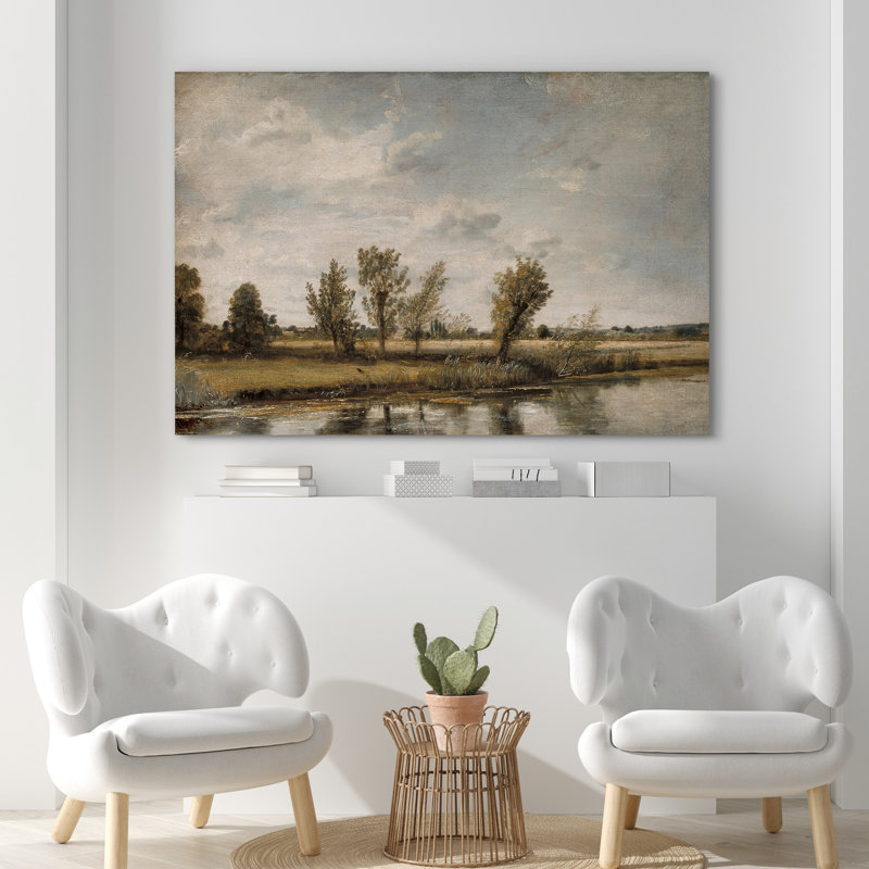 Paysage rustique, rivière rustique, arbres, campagne, campagne, Art rétro, paysage naturel, Toile tendue, H 12 po x l 18 po