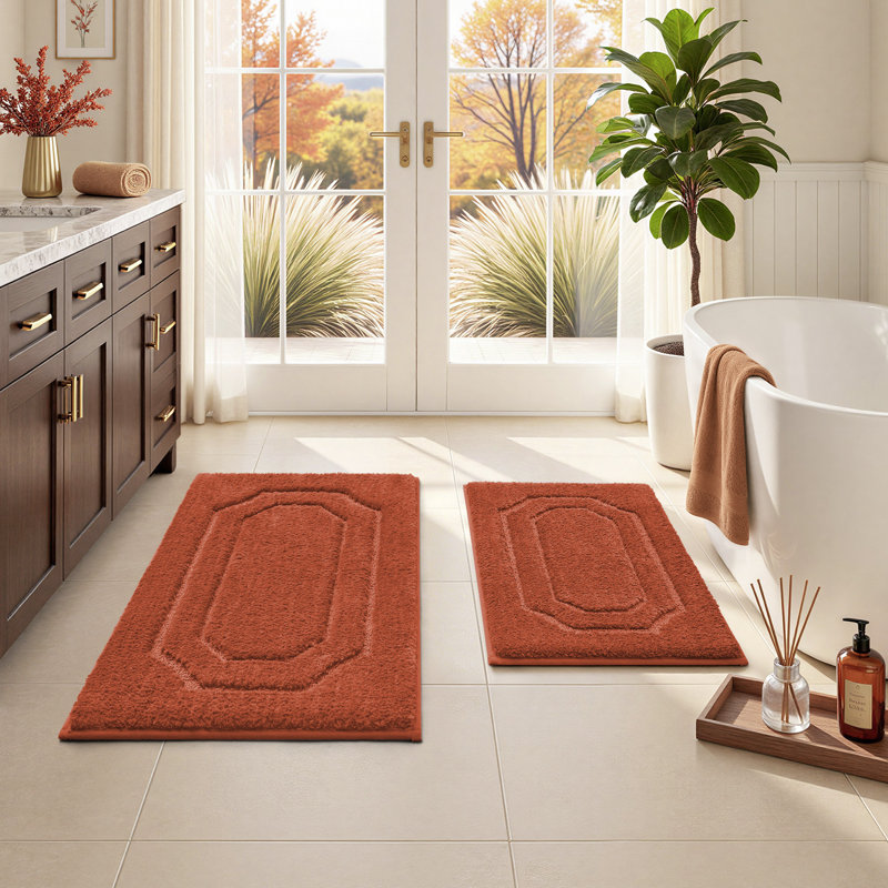  Ensemble de 2 tapis de salle de bain orange brûlé, très doux et absorbant, envers antidérapant, 16 po x 24 po + 20 po x 32 po