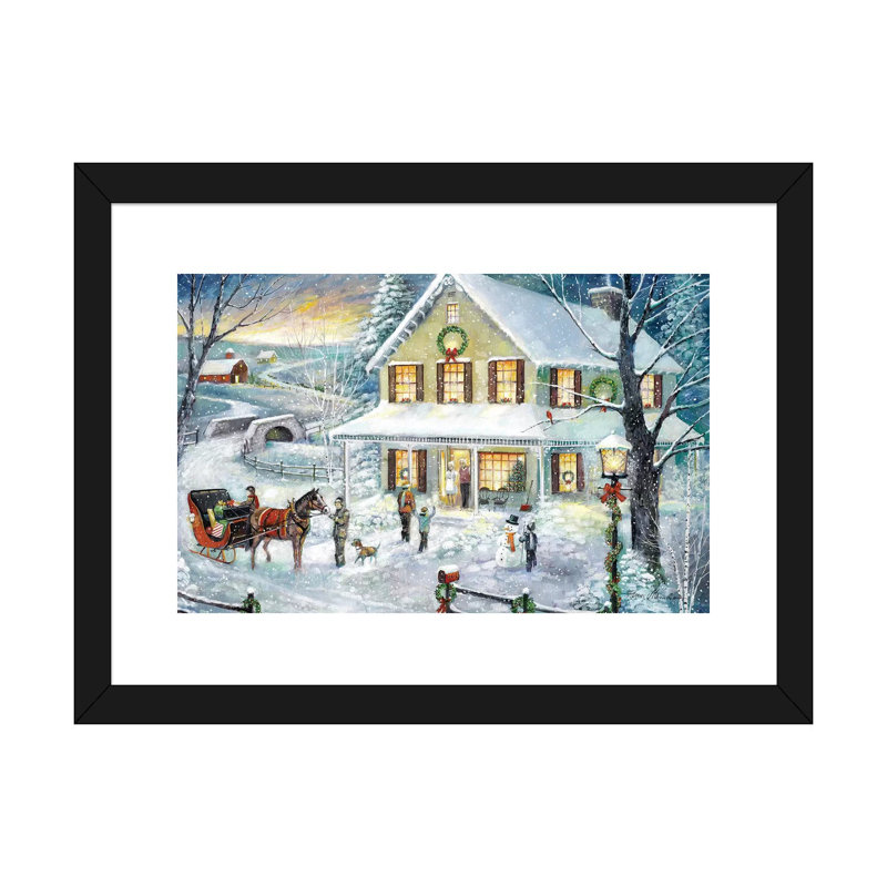 «Christmas visite» par Ruane Manning - reproduction d'art, H 24 po x l 32 po x P 1 po, Papier encadré noir, Blanc
