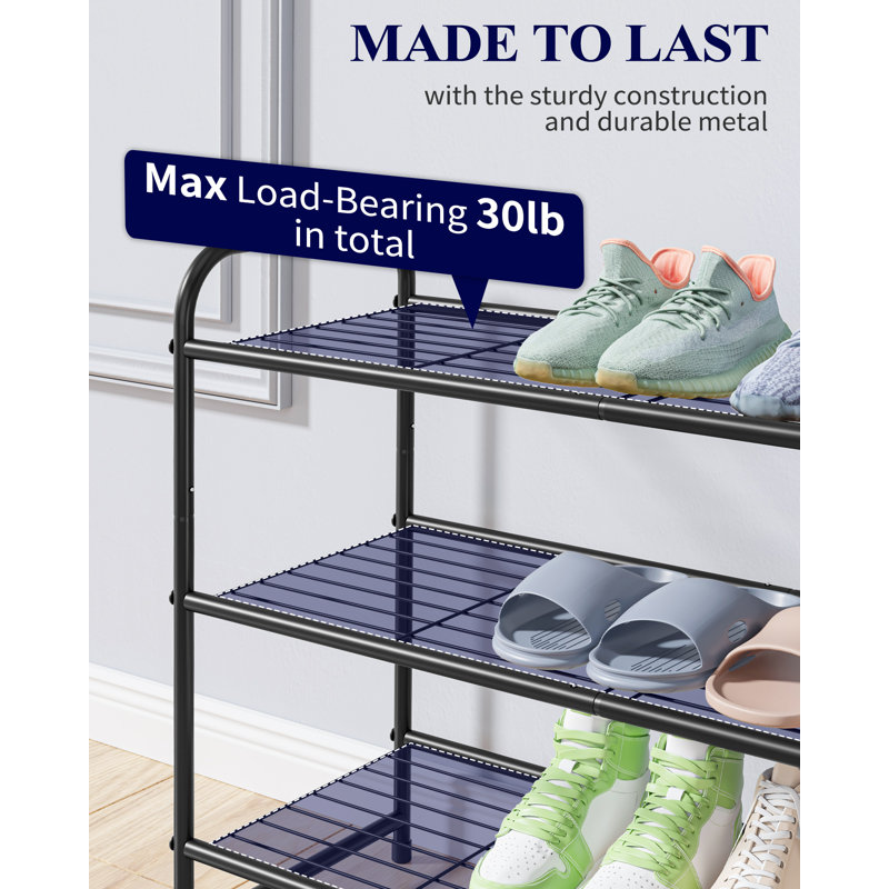 Shoe Rack - Stainless Steel Shoe Organizer, Sturdy Shoe Rack for Closet and Front Door Entrance, Free Standing Shoe Shelf, Closet Organizers and Storage, 37.3" Wide - 2 Tier, Black