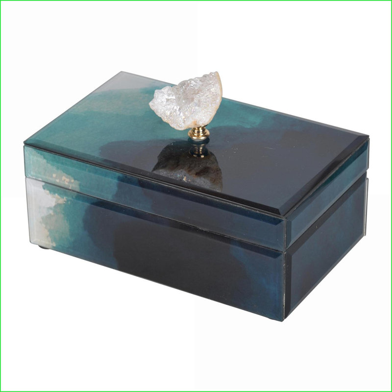 Boîte de rangement pour bijoux, boîte décorative empilable avec couvercle Bethany Aqua, 8,3 x 5 x 5 pouces | Coloré | Panneau de fibres à densité moyenne + verre