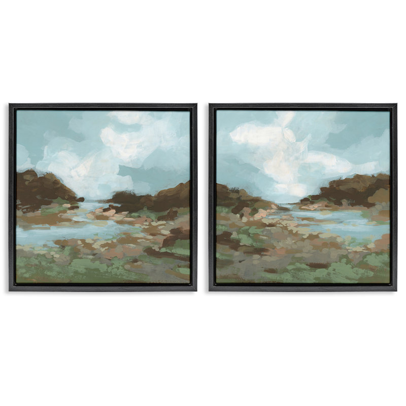 «Winding River Landscape Scene», ensemble de 2 toiles flottantes encadrées par June Erica Vess, H 25 po x l 25 po