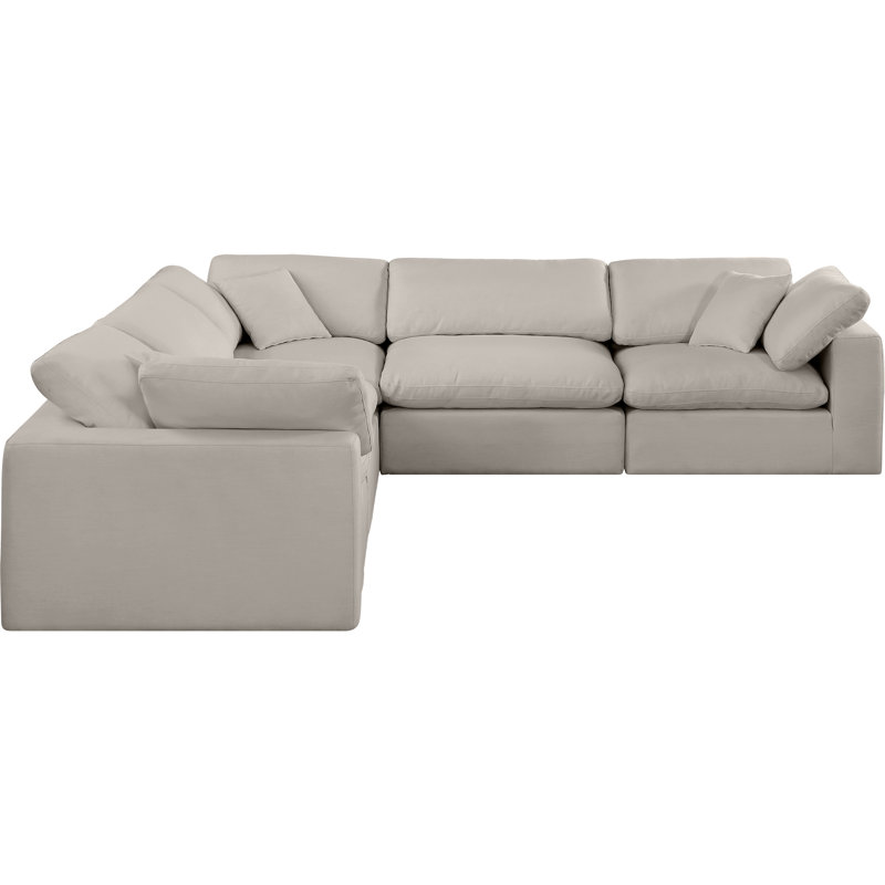 Hudhaifa Upholstered L-Shaped Sectional Reversible, Beige Linen Textured Fabric