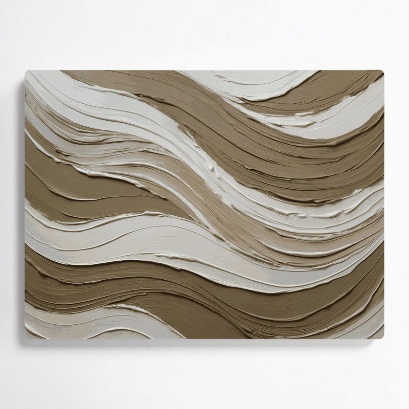 Art mural horizontal rayé en métal kaki blanc gris, H 11 po x l 14 po