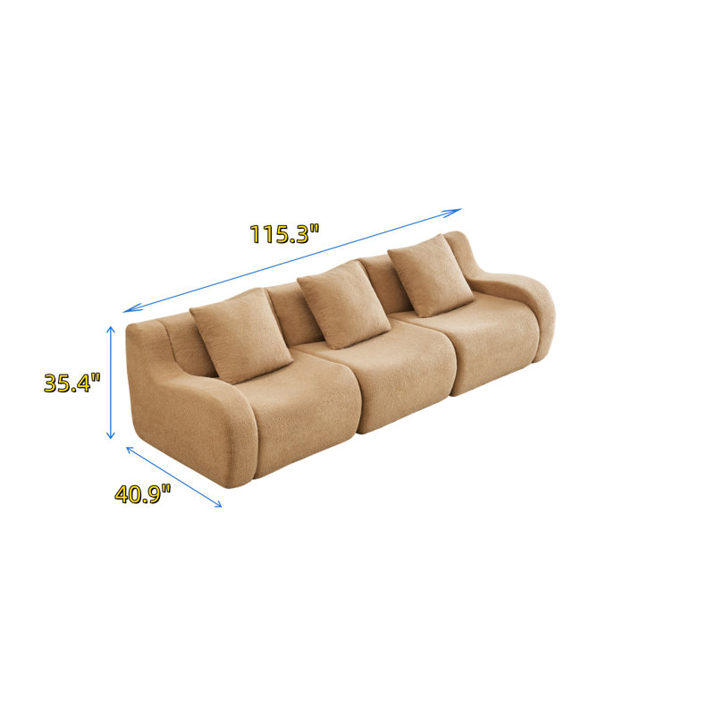Canapé à trois places en tissu doux sans peluche, Chameau