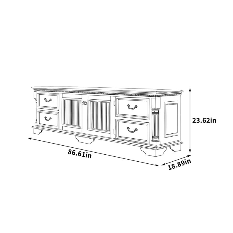 Meuble télé en bois de rose massif avec poignées en laiton rétro, H 23,62 po x L 86,61 po x l 18,89 po