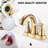 2 Handle Bathroom Sink Faucet In Brushed Gold - Brass, 4-Inch , Pop-Up Drain, Easy Installation Kit Included Brass Material, Simple-121597175