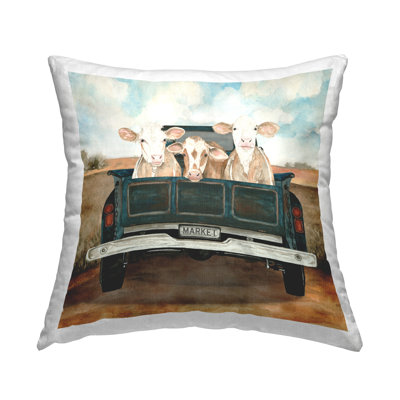 Cows In Pickup Truck Printed Throw Pillow Design By Cindy Jacobs