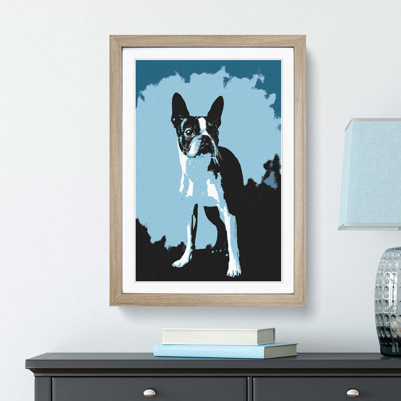 Boston Terrier Dog in Abstract - Picture Frame Painting Print, 36cm H x 27cm W x 2cm D, Oak Framed