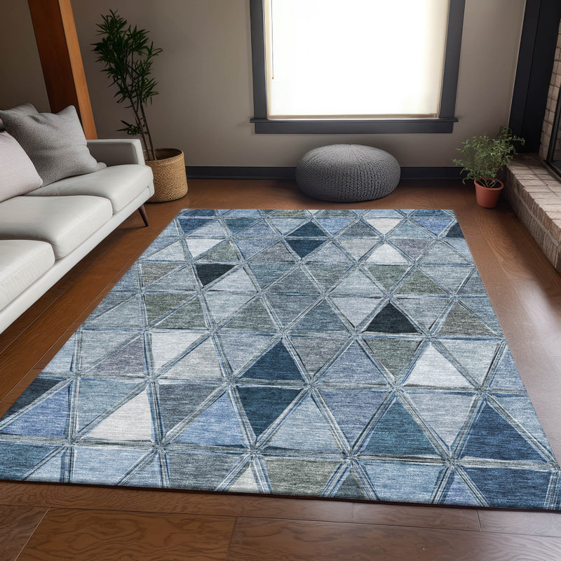 Tapis bleu Prisco lavable à la machine de qualité supérieure, Rectangle 9 pi x 12 pi