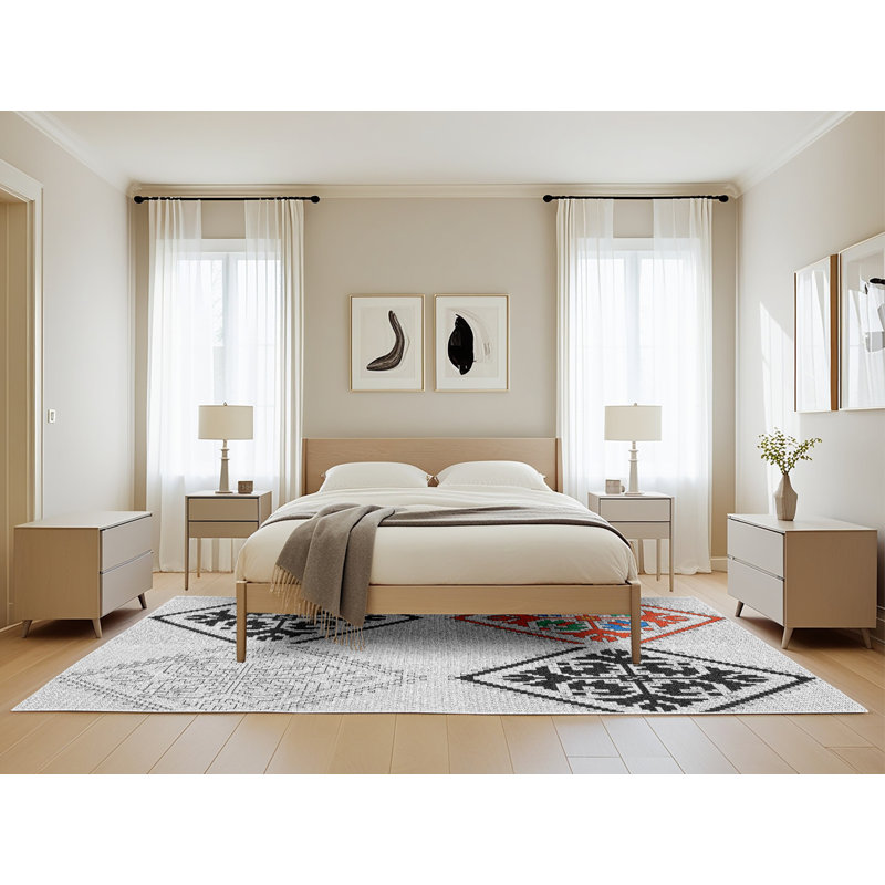 Tapis noir/zone orange à motifs, Rectangle 5 pi x 8 pi