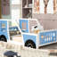 Lit simple pour voiture avec roulettes bleues - Bois de pin robuste et pour une chambre à coucher confortable-2039678458-2039678459
