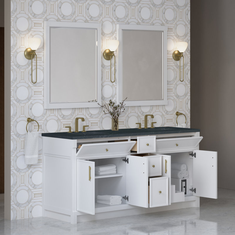 Bellshire 72" W Double Vanity, Charcoal Soapstone, Bright White