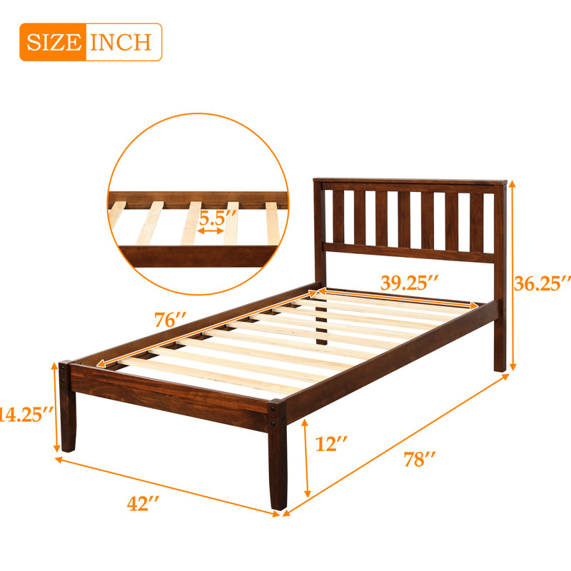 Lit plateforme simple avec tête de lit, lattes en bois massif