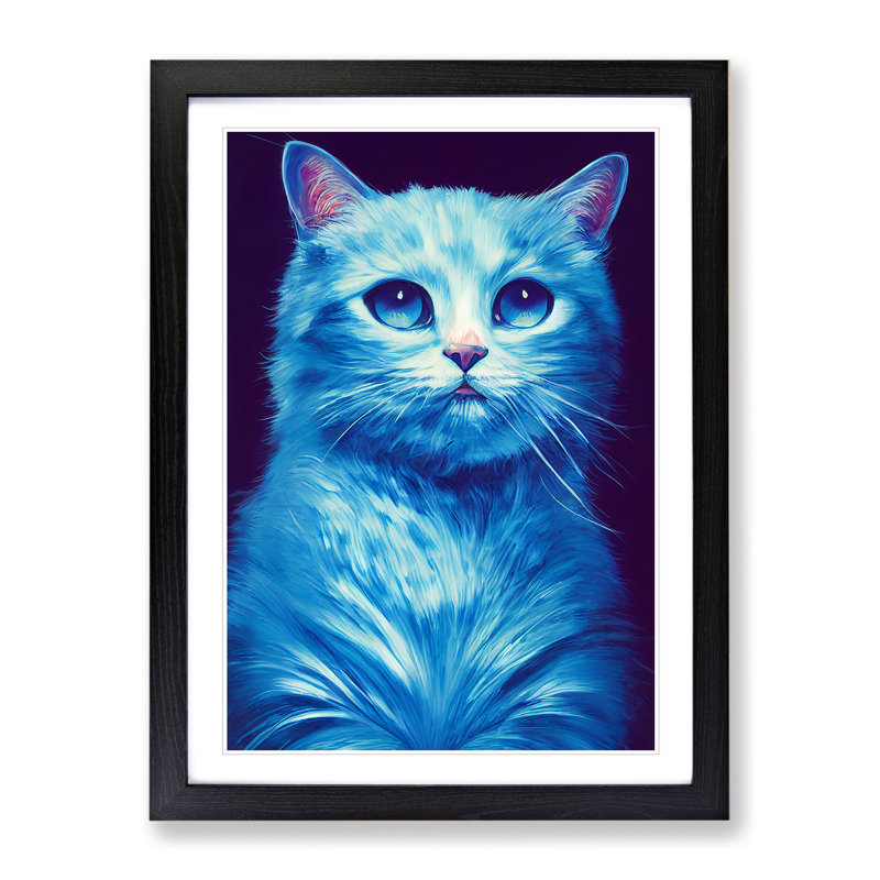 Young Cat - Single Picture Frame Painting, 64cm H x 46cm W x 2cm D, Black