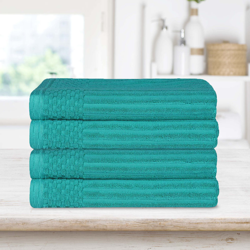 Ribbed Cotton Absorbent Heavyweight Bath Towel, Turquoise