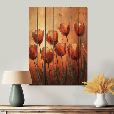 Tulips Brown Autumn Glow II - Tulips Wood Print - On Natural Pine Wood