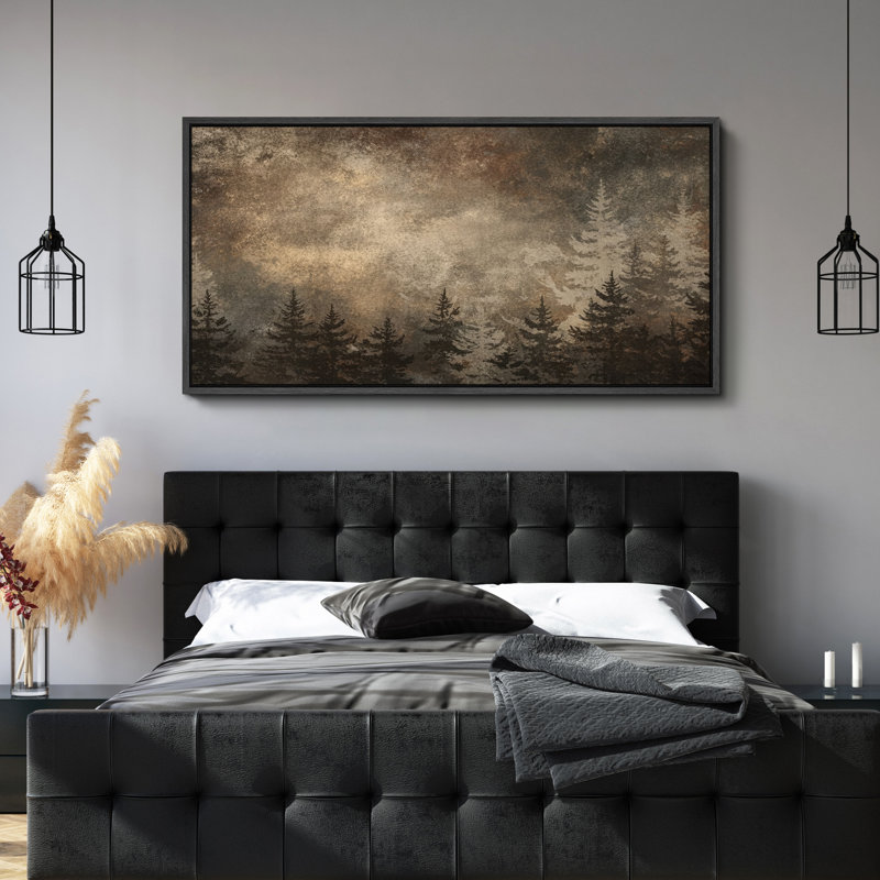 «Rustic Forest Silhouette with Textured Sky», reproduction d'art sur toile encadrée, Noir, H 30 po x l 60 po x P 1,5 po