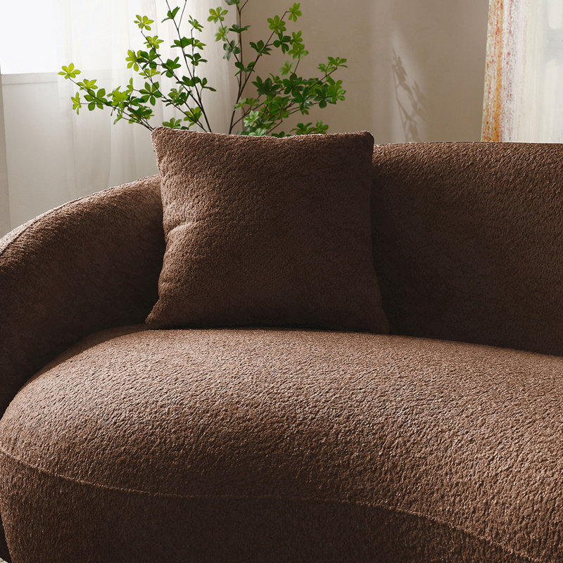 Canapé incurvé 93,6 pouces Mid Century Modern, canapé en tissu pour chambre à coucher, Boucle brune