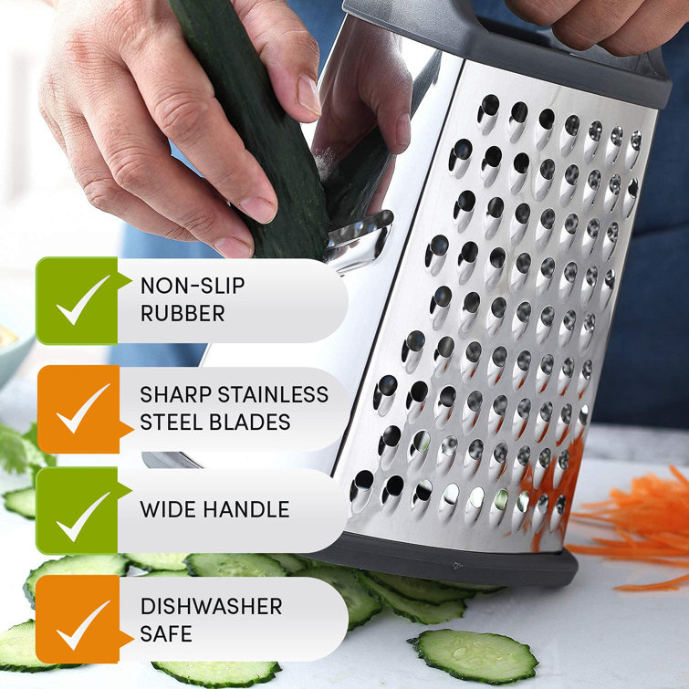 ColorLife Professional Box Grater, Stainless Steel With 4 Sides, Best For  Parmesan Cheese, Vegetables, Ginger, XL Size, Black