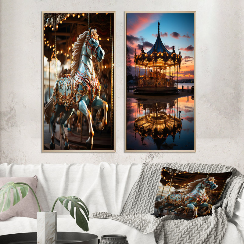 «Carousel Carousel Bliss», 2 pièces sur toile, H 40 po x l 40 po, Encadrement brun