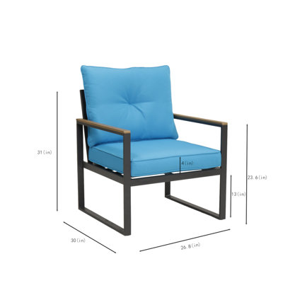 Ensemble de 2 chaises d'extérieur en acier avec meubles de patio, chaises d'extérieur en métal avec coussins améliorés, canapé simple d'extérieur pour balcon, jardin, terrasse et cour