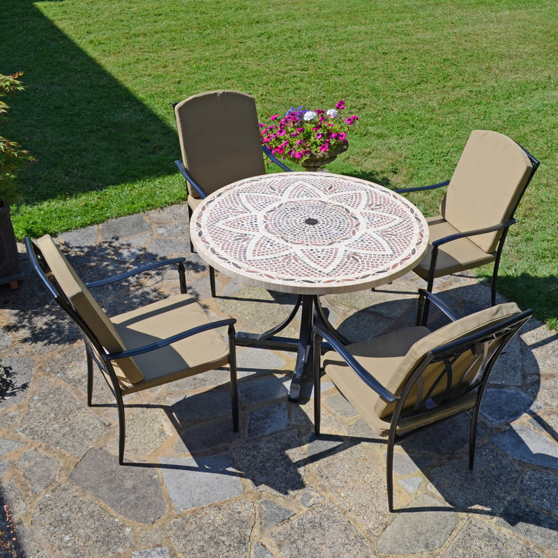 Montpellier Mosaic Dining Table with 4 ASCOT DELUXE Chairs Garden Set