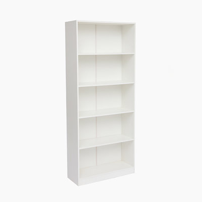 5-Tier Bookshelves Storage Cabinet In White, Perfect For Organized Display And Vertical Space Utilization