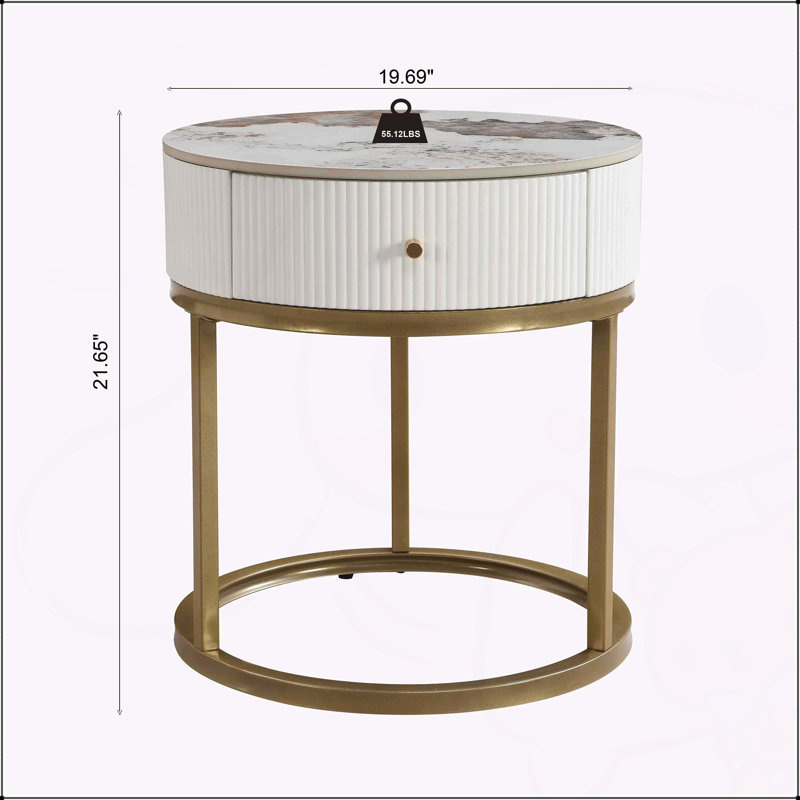 19.68 Inch Nightstand with Drawer, Round End Table with Storage for Living Room and Bedroom