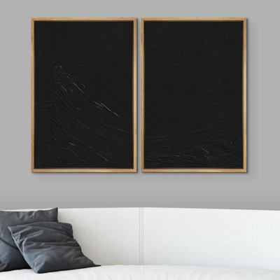«Noir foncé couleur champ paysage abstrait formes murales art moderne décor minimaliste nordique» 2 pièces