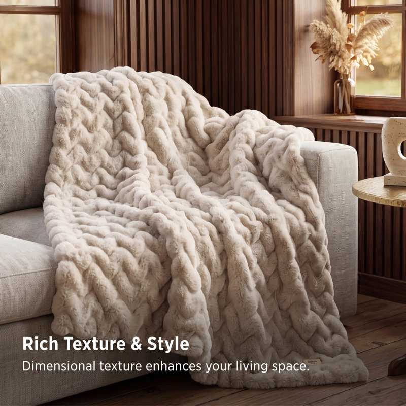 Couverture Bedsure en fausse fourrure pour lit simple, ultra douce et chaude, à texture ondulée, décoration luxueuse pour canapé, sofa et lit