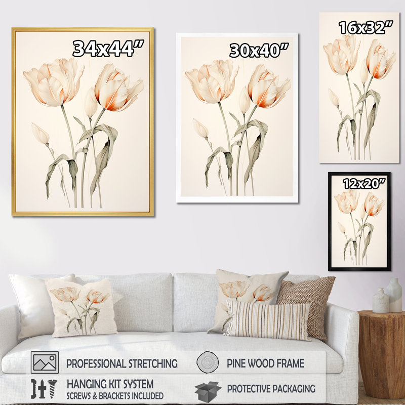 Minimalisme, tulipes blanches symphonie IV sur toile, H 20 po x l 12 po x P 1 po, Cadre flottant blanc