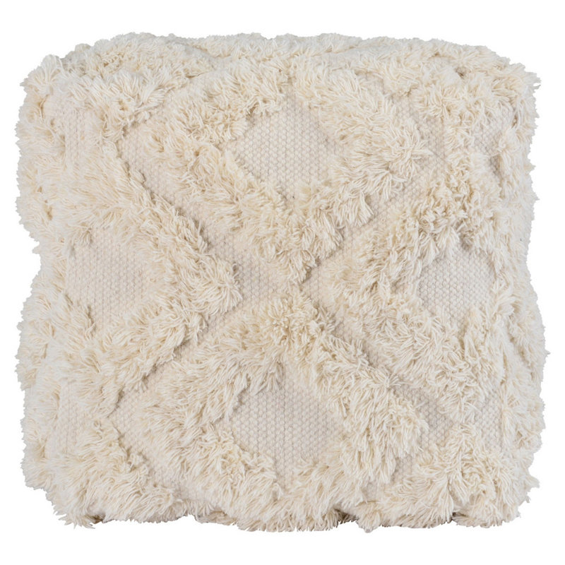 Square Pouf, Cotton Blend Off White/White
