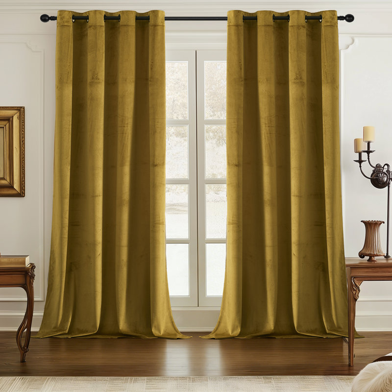 Velvet Room Darkening Curtain Panel Pair, Gold, 117cm Width x 183cm Drop