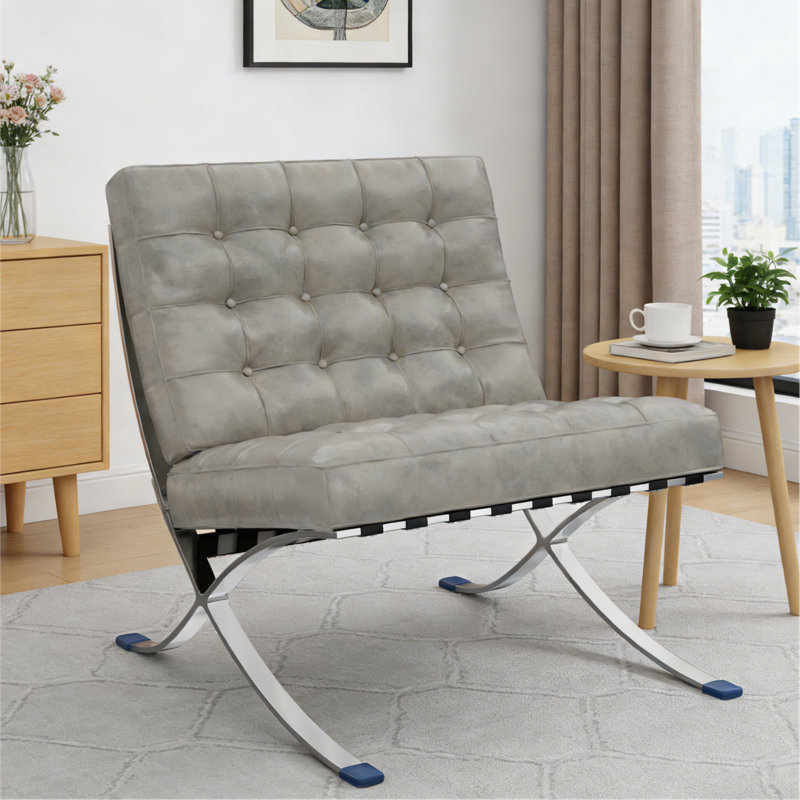 Chaise longue en cuir PU moderne avec pieds en acier inoxydable poli, Gris