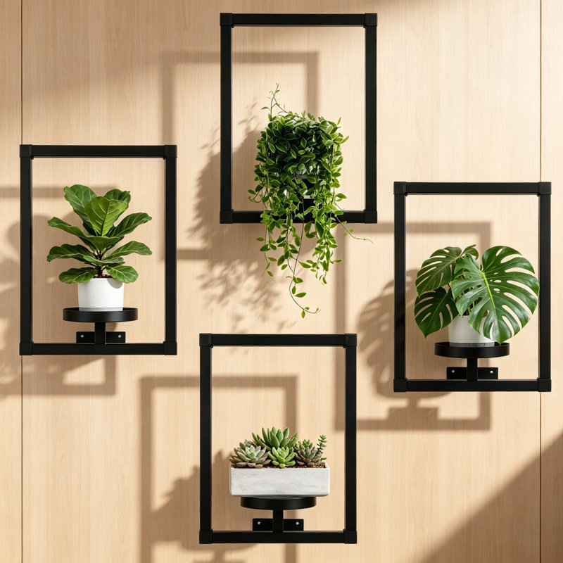 Ensemble de 4 jardinières murales en métal - Support à plantes suspendu pour l'intérieur et l'extérieur