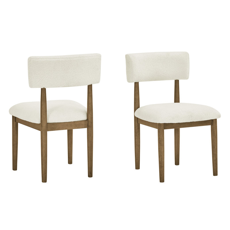 De 2 chaises d'appoint de salle à manger en chêne noyer avec tissu beige, dossier ouvert, hauteur de siège de 19 po, largeur de 20 po, profondeur, dossier de 22 po, produit de 33 po, poids de 29 lb, paquet de 36