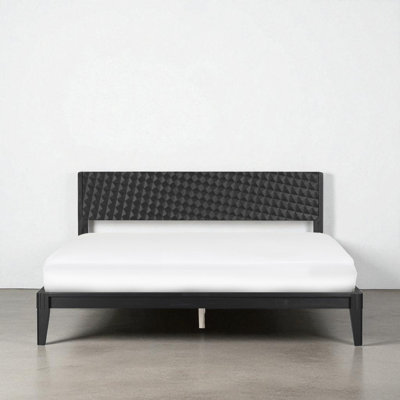  Sapa Solid Wood Bed Frame with 3D Carved Headboard, Japanese Joinery, No Box Spring Needed, Silent Slats, Easy Assembly