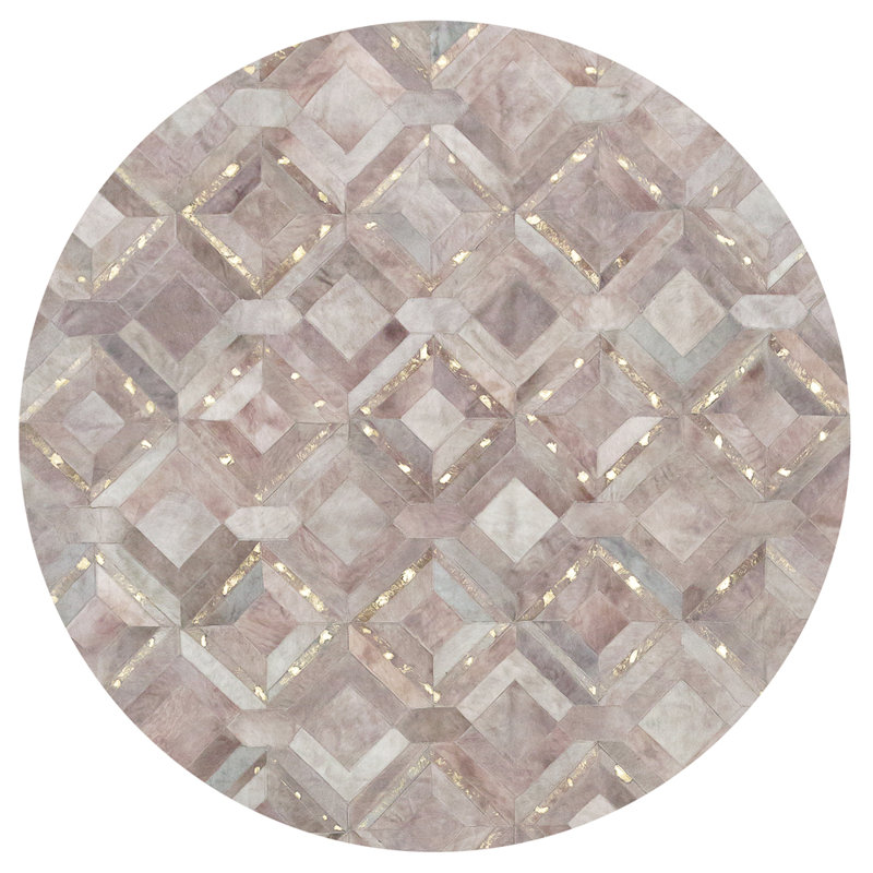Cowhide Geometric Area Rug in Lilac Ash, Round 6'6''