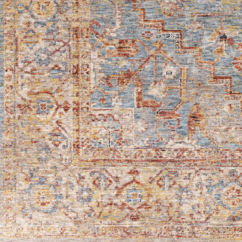 Tapis oriental gris moyen / orange brûlé Allie tissé à la main, Rond 7 pi 10 po