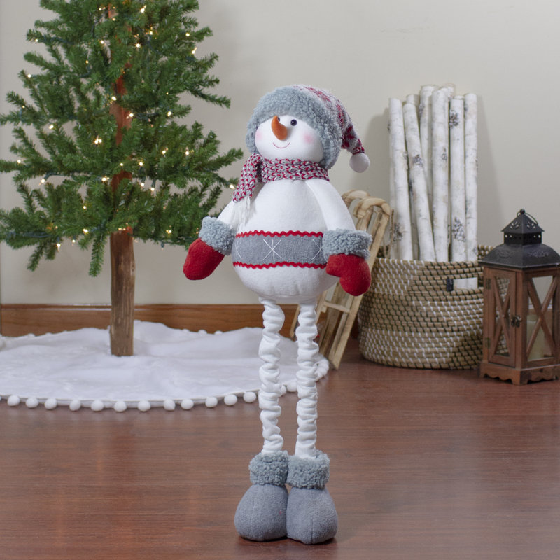Figurine de Noël bonhomme de neige nordique 22 "rouge et gris en peluche