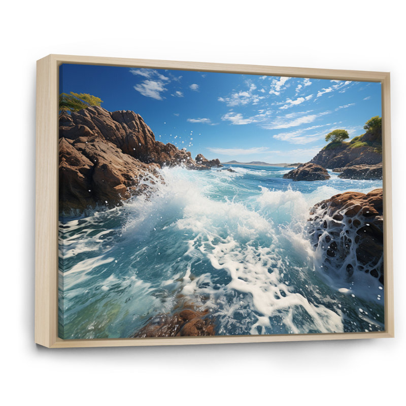 Rocky Beach Ocean Symphony, H 24 po x l 32 po, Cadre flottant brun