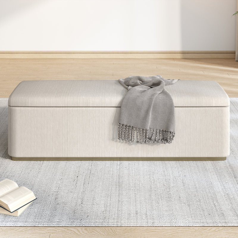 Banc de rangement rembourré en velours côtelé, Gris clair