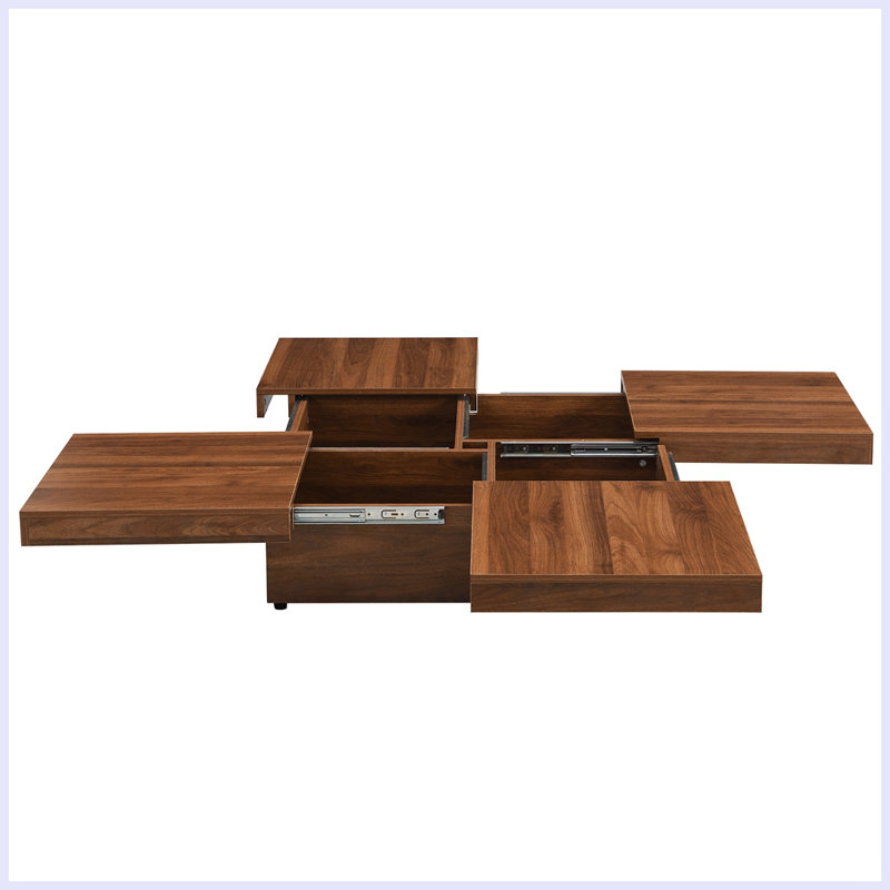 Table basse moderne avec plateau coulissant avec rangement, Noyer
