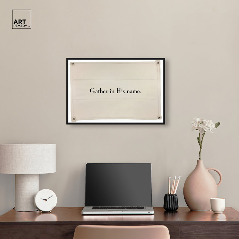  «Gather In His Name», art mural encadré, toile noire, 24 x 16, 17"H x 25"W, Black Frame