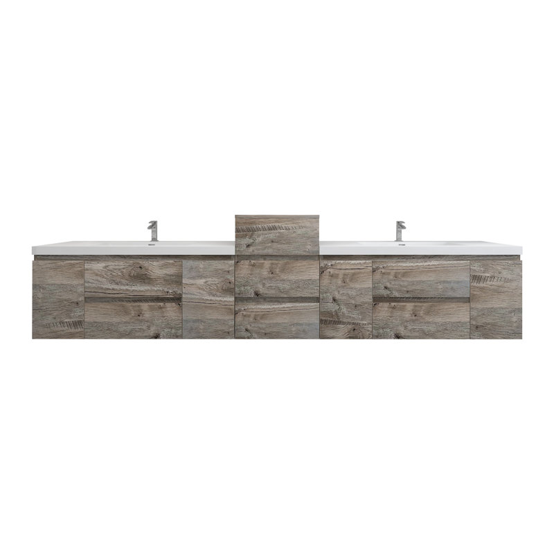 Ensemble de meuble-lavabo mural double 114 po Moreno Bailey, Bois naturel